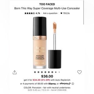 too faced concealeravailable in different shades(nude vanilla porcelain)